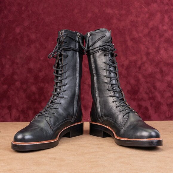 Reformation Women Ada Lace-up Zip Mid calf Combat Boots sz 8 - Picture 2 of 8